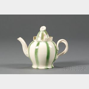 Leeds Green Glazed Creamware Teapot and Cover