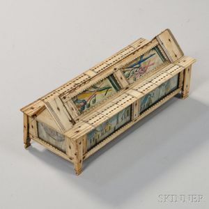 Bone and Glass Prisoner of War Cribbage Box with Dominoes
