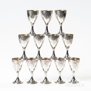 Twelve Georgian-style Silver Goblets