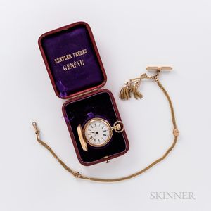 18kt Gold Hunter-case Pendant Watch and Chain