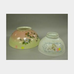 Two Decorated Glass Lamp Shades.