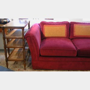 Large Modern Plush Velvet-upholstered Three-part Sofa and a Four-tiered Stand