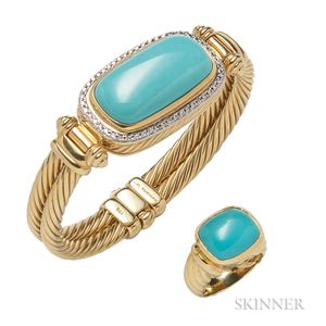 18kt Gold and Turquoise Bracelet and Ring, David Yurman