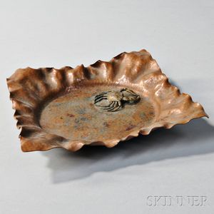 Aesthetic Movement Mixed Metal Hand-hammered Dish with Crab