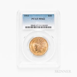 1911 $10 Indian Head Gold Coin, PCGS MS62. 