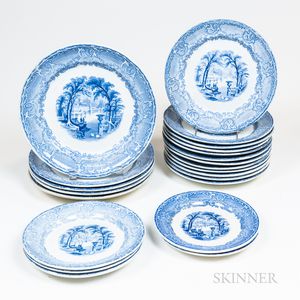 Group of Light Blue and White Transfer-decorated Plates