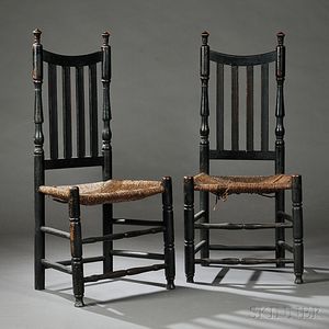 Pair of Black-painted Bannister-back Side Chairs