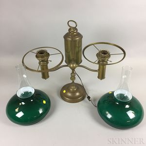 Brass and Glass Double Student Lamp