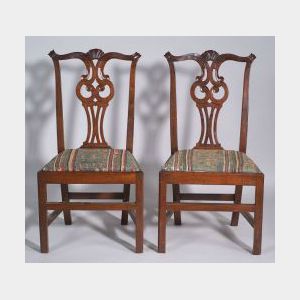 Pair of Chippendale Mahogany Carved Side Chairs