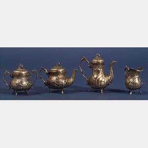 Four-piece French Gold-washed .950 Silver Rococo Revival Tete a tete Tea and Coffee Service
