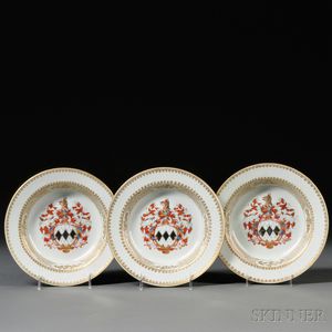 Three Chinese Export Porcelain Armorial Soup Plates