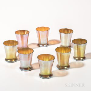 Eight Kew Blas Iridescent Gold Glass Tumblers