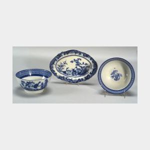 Pair of Blue and White Transfer Decorated Bowls and a Shaped Dish