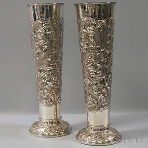 Pair of Silver-plated Repousse Floor Vases