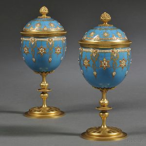 Pair of Ormolu-mounted Porcelain Covered Cups