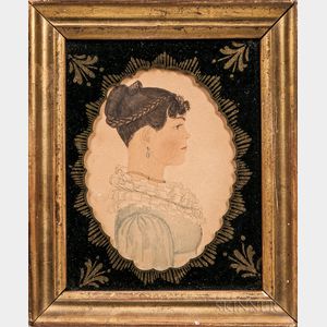 Rufus Porter (Connecticut/Massachusetts, 1792-1884) Profile Portrait of a Young Woman in a Blue Dress