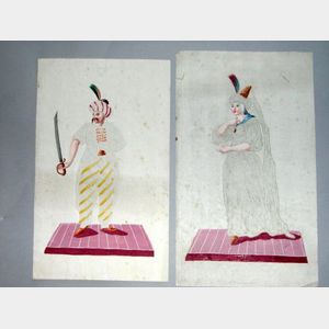 Two Finely Worked Pin Prick and Watercolor Costume Figures