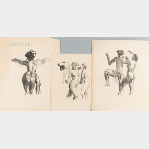 Lovis Corinth (German, 1858-1925) Three Lithographs of Figures in Motion: Motion Study , Dancing Couple I