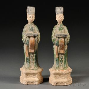 Pair of Sancai -glazed Clay Figures