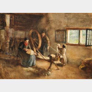 Albert Neuhuÿs (Dutch, 1844-1914) Spinning Flax