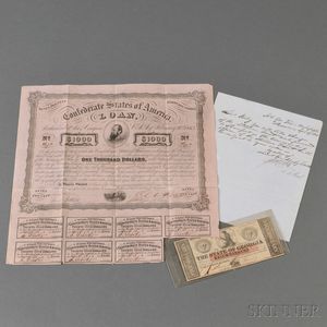 Confederate Lieutenant General Kirby Smith Letter, Confederate Bond, and Georgia Five Dollar Note