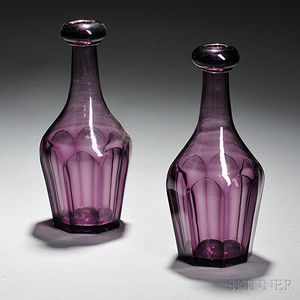 Two Amethyst Blown Molded No Ring Glass Bar Decanters