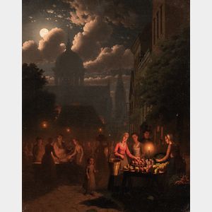 Johann Mongels Culverhouse (Dutch, 1820-1891) Market Scene at Night