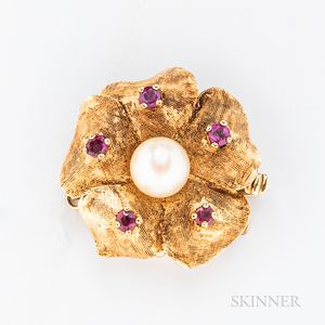 14kt Gold, Ruby, and Cultured Pearl Clasp