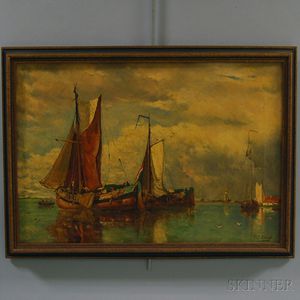 Paul Jean Clays (Dutch, 1819-1900) Moored Boats