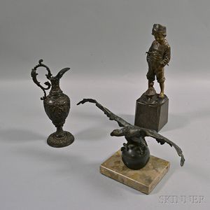 Two Bronze Statues and a Bronze Ewer