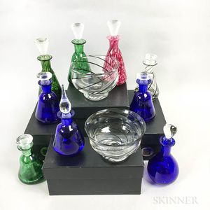 Twelve Teign Valley Glass Studios Perfumes and Three Striped Bowls