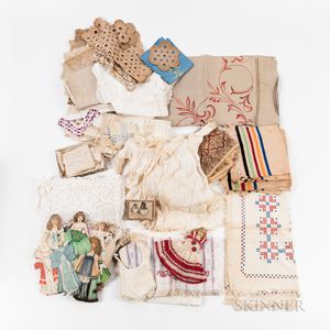 Group of Lithographed Paper Dolls and Victorian Linens