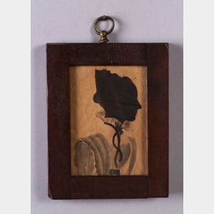 Miniature Hollow-cut and Watercolor Silhouette Portrait of a Woman