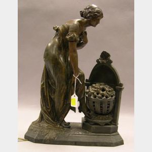 French Patinated Cast Metal Figural Table Lamp