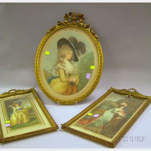 Three Carved Giltwood Framed Mezzotint Portraits of 18th Century Ladies.
