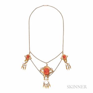 Gold and Coral Cameo Necklace