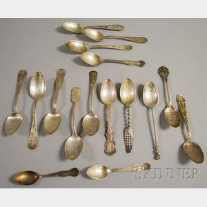 Approximately Sixteen Sterling Silver Souvenir Spoons