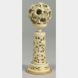 Chinese Carved Ivory Puzzle Ball on Stand