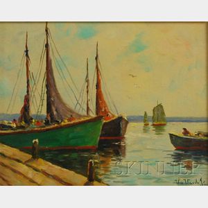 William (Dudley Brunett) Ward, Jr. (American, 1879-1935) Boats Beside a Wharf.