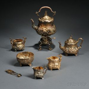 Assembled Six-piece Victorian Gilded Sterling Silver Tea Service