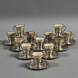 Twelve Gorham Sterling Silver Demitasse Cups and Saucers