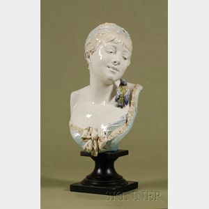French Faience Bust of a Maiden with a Songbird