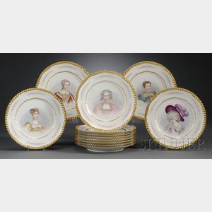 Set of Twelve Handpainted Limoges Porcelain Service Plates