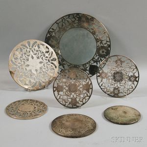 Six Graduated Sterling Silver Overlay Colorless Glass Trivets