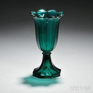 Peacock Green Pressed Glass Tulip Vase