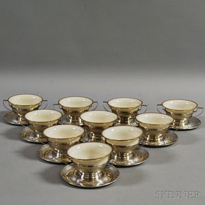 Set of Ten Sterling Silver Gorham Dishes and Saucers