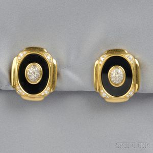 18kt Gold, Onyx, and Diamond Earclips