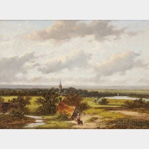 Jan Evert Morel II (Dutch, 1835-1905) Broad Landscape with Church Spire