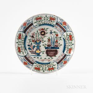 Polychrome Floral-decorated Delft Plate