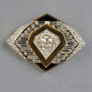 Platinum, 18kt Gold, and Diamond Brooch